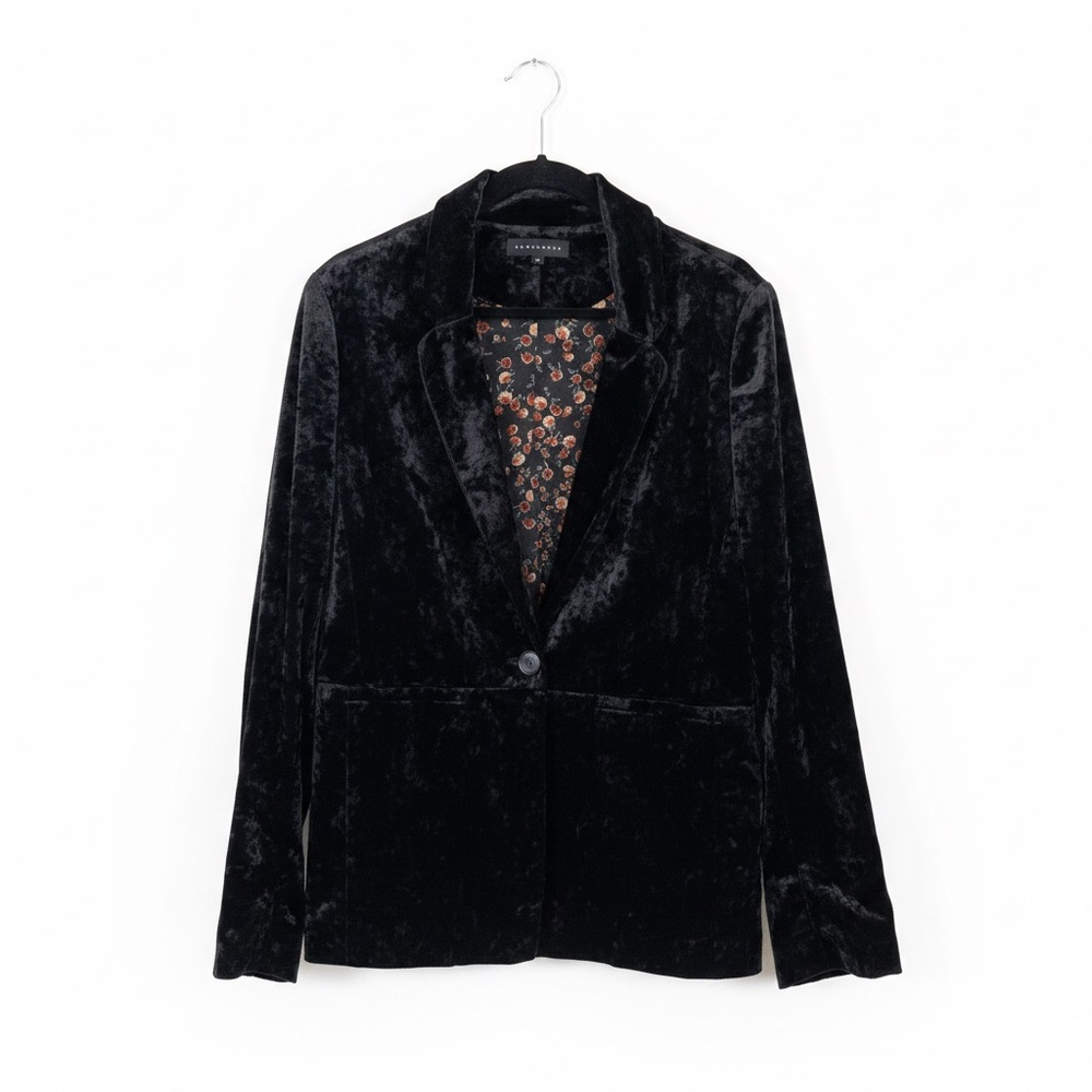 Sanctuary Crushed Velvet Single Button Black Lined Blazer‎ Women’s Medium